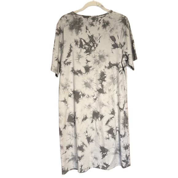 Denim & Co Gray Tie Dye Terry Short Sleeve Scoop Neck Dress Size Medium - Picture 5 of 7